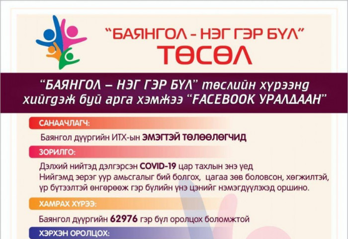 “Баянгол-Нэг гэр бүл” төслийн хүрээнд “Facebook” уралдаан зарлажээ