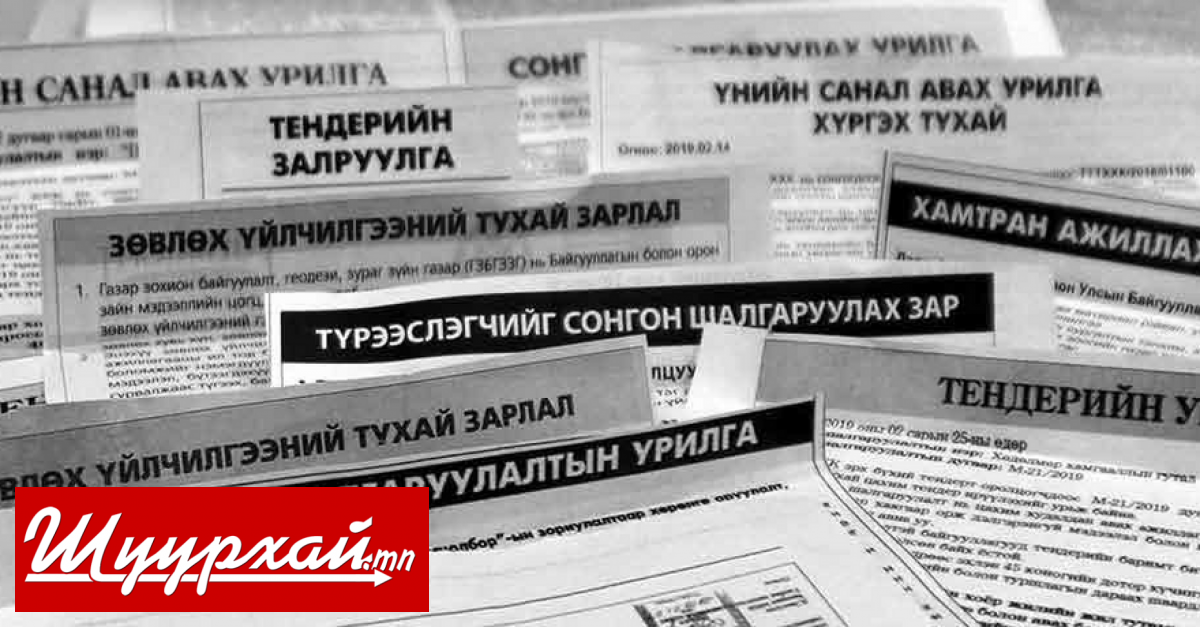 Тендерийг үндэсний хэвлэл мэдээллийн хэрэгслээр зарлах ёстой