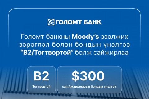 Moody’s агентлаг Голомт банкны зээлжих зэрэглэлийг “B2” болгож нэмэгдүүллээ