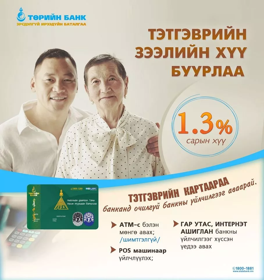 ТӨРИЙН БАНК: Тэтгэврийн зээлийн ХҮҮГ сарын 1.3 хувь болгон БУУРУУЛЛАА
