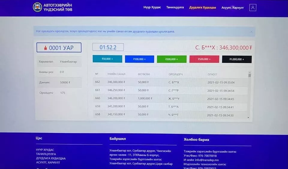 ШУУРХАЙ: Автомашины “азын“ дугаар дуудлага худалдаанд 350 сая төгрөгт хүрч зарагдав