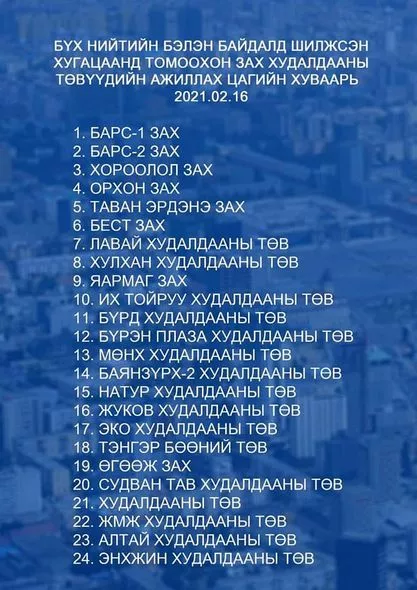 ТАНИЛЦ: Өнөөдөр нээгдэх зах, худалдааны төвүүд