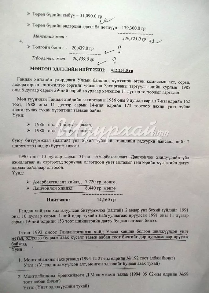 Монгол банкны  Эрдэнэсийн сангаас алга болсон шашны үнэт эдлэл, хэрэгслүүдийн мөрөөр дахин шалгах уу