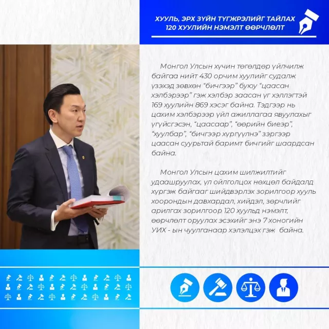 Монгол Улсын хүчин төгөлдөр үйлчилж байгаа нийт 430 орчим хуулийг судалж үзэхэд зөвхөн “бичгээр” буюу “цаасан хэлбэрээр” гэж хэлбэр заасан үг хэллэгтэй 169 хуулийн 869 хэсэг байна