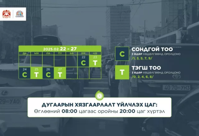 Автомашины улсын дугаарын ТЭГШ, СОНДГОЙ хязгаарлалт БААСАН гарагт үйлчилэхгүй