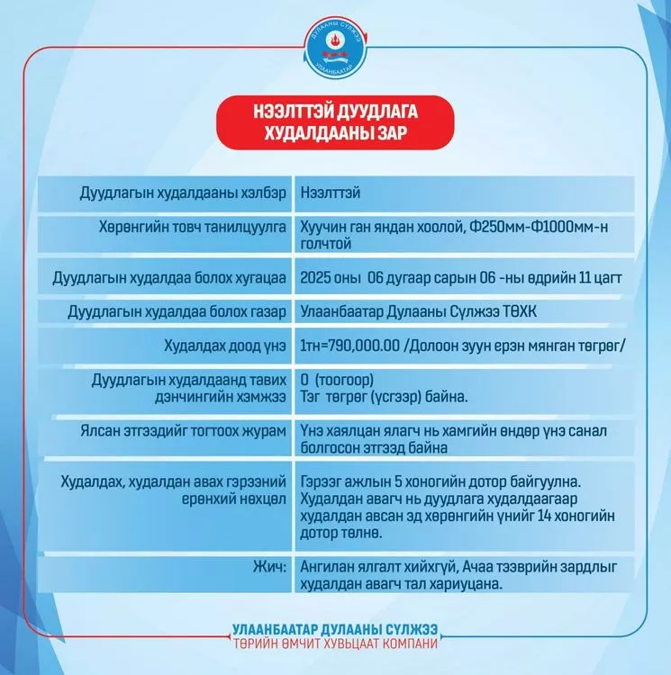НЭЭЛТТЭЙ ДУУДЛАГА ХУДАЛДААНЫ ЗАР