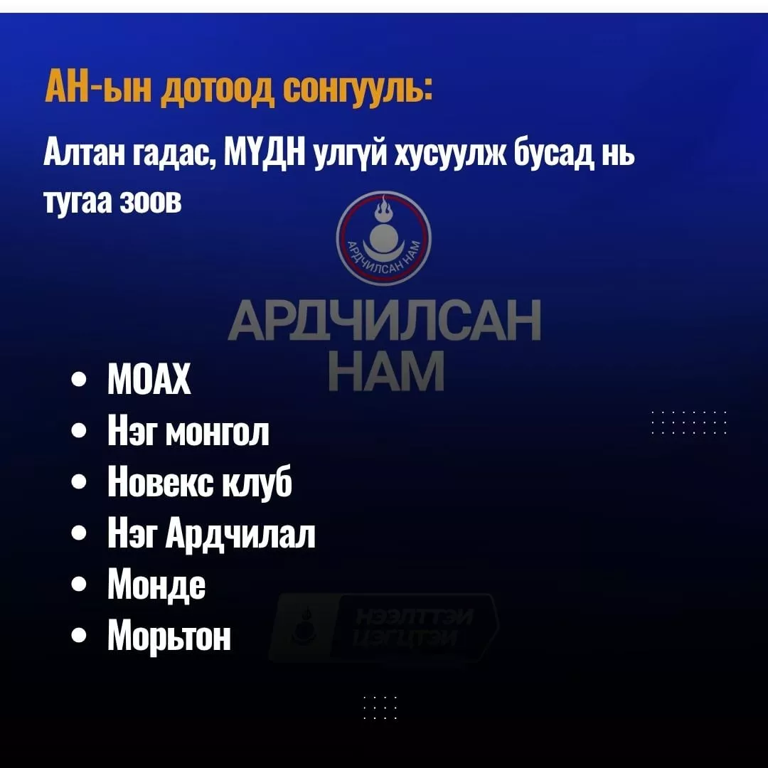 Алтан гадас, МҮДН улгүй хусуулж бусад нь тугаа зоов