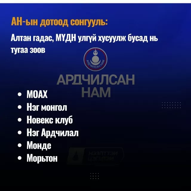 Алтан гадас, МҮДН улгүй хусуулж бусад нь тугаа зоов