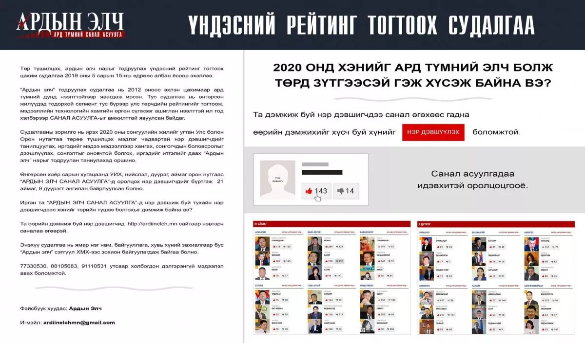 "Ардын элч" ард түмний санал асуулга орон даяар үргэлжилж байна